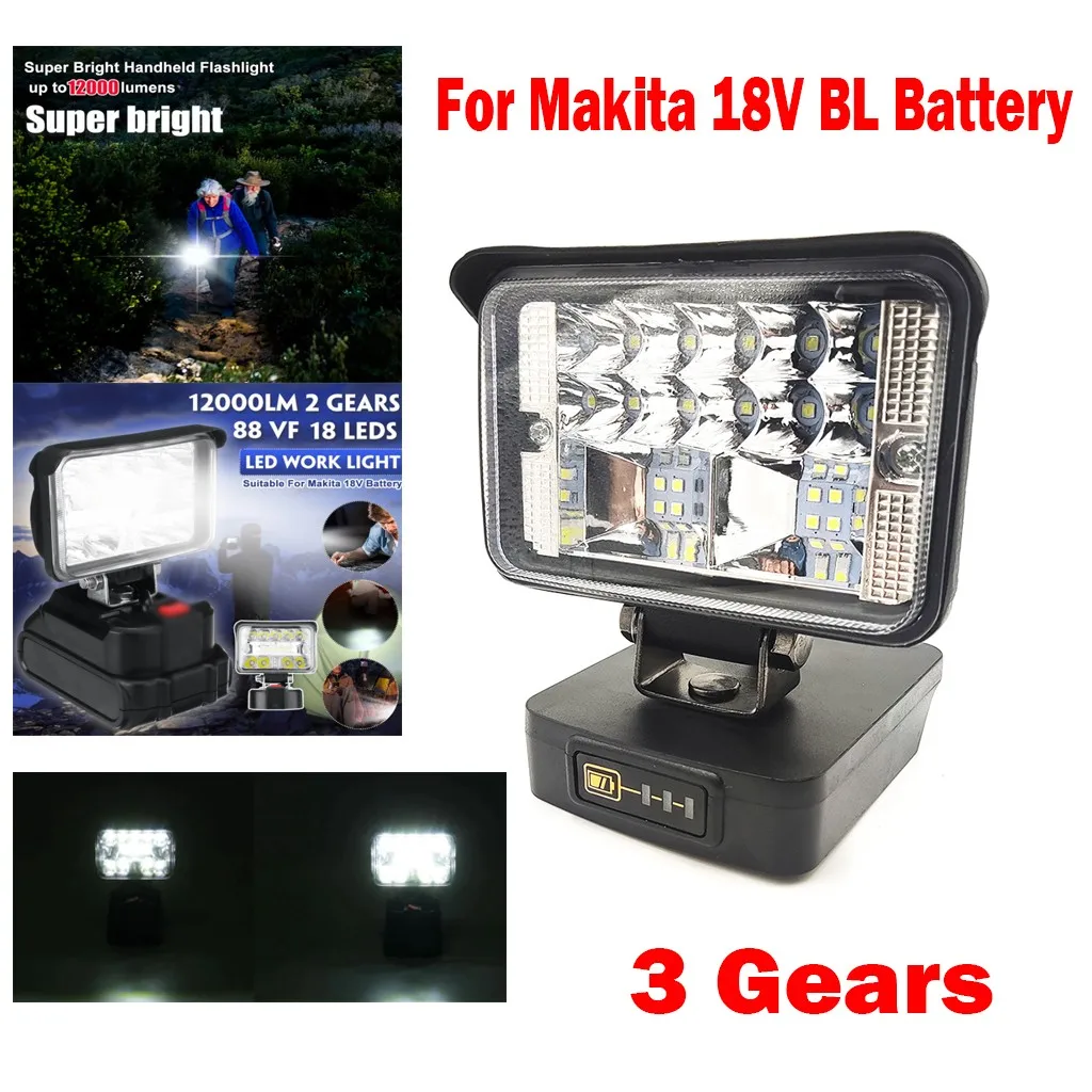 

18V LED Work Light Lamp Lithium Ion Battery Source For Mkt Battery Power Tool 12000LM Toggle Switch Spotlight Floodlight