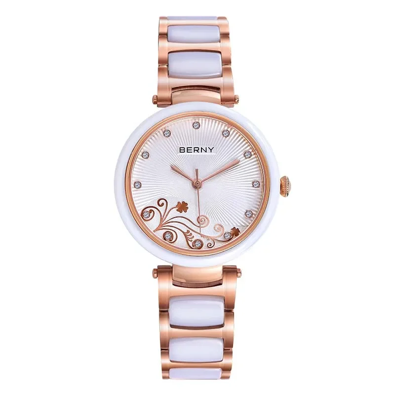 Часы женские кварцевые с керамическим ремешком водонепроницаемые