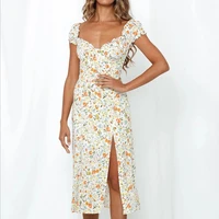 2020 summer vintage party dress v neck elegant sexy dress beach female floral print mid dresses vestidos