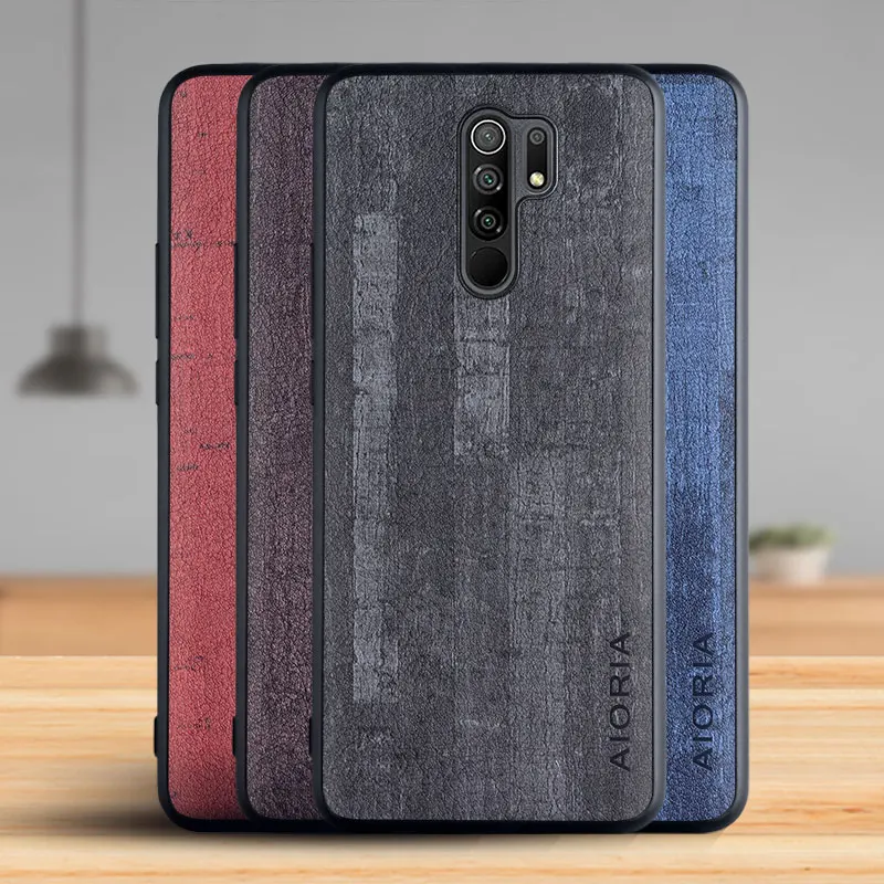 

New Phone Case for Xiaomi Redmi 9 9A 9C Funda Luxury Vintage Bark Pattern Leather Phone Cover for Xiaomi Redmi 9 A 9c Case Coque