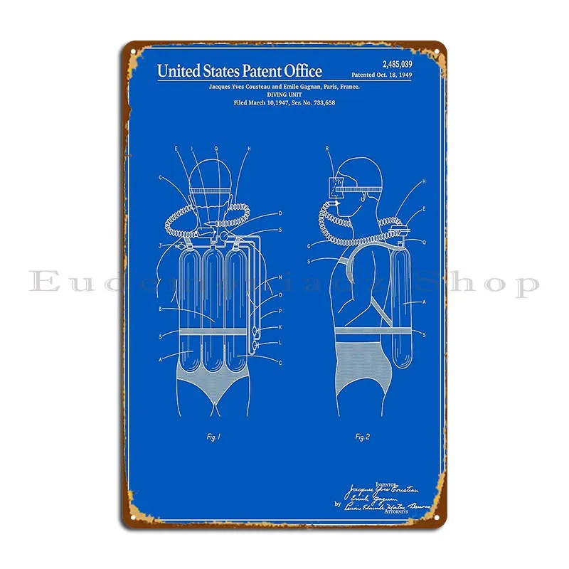 Жак КУСТО снаряжение для дайвинга запатентованная схема металлический знак