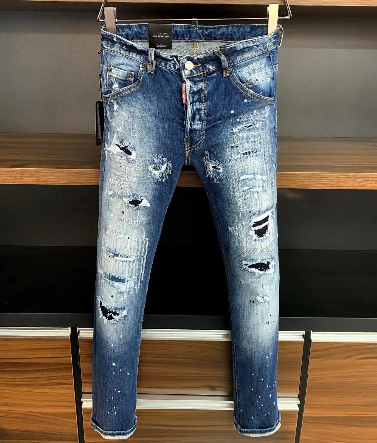 

Dsquared2 Women's/Men's Topstitching Hole Spray Point Ripped Fashion Pencil Pants Jeans 9716#