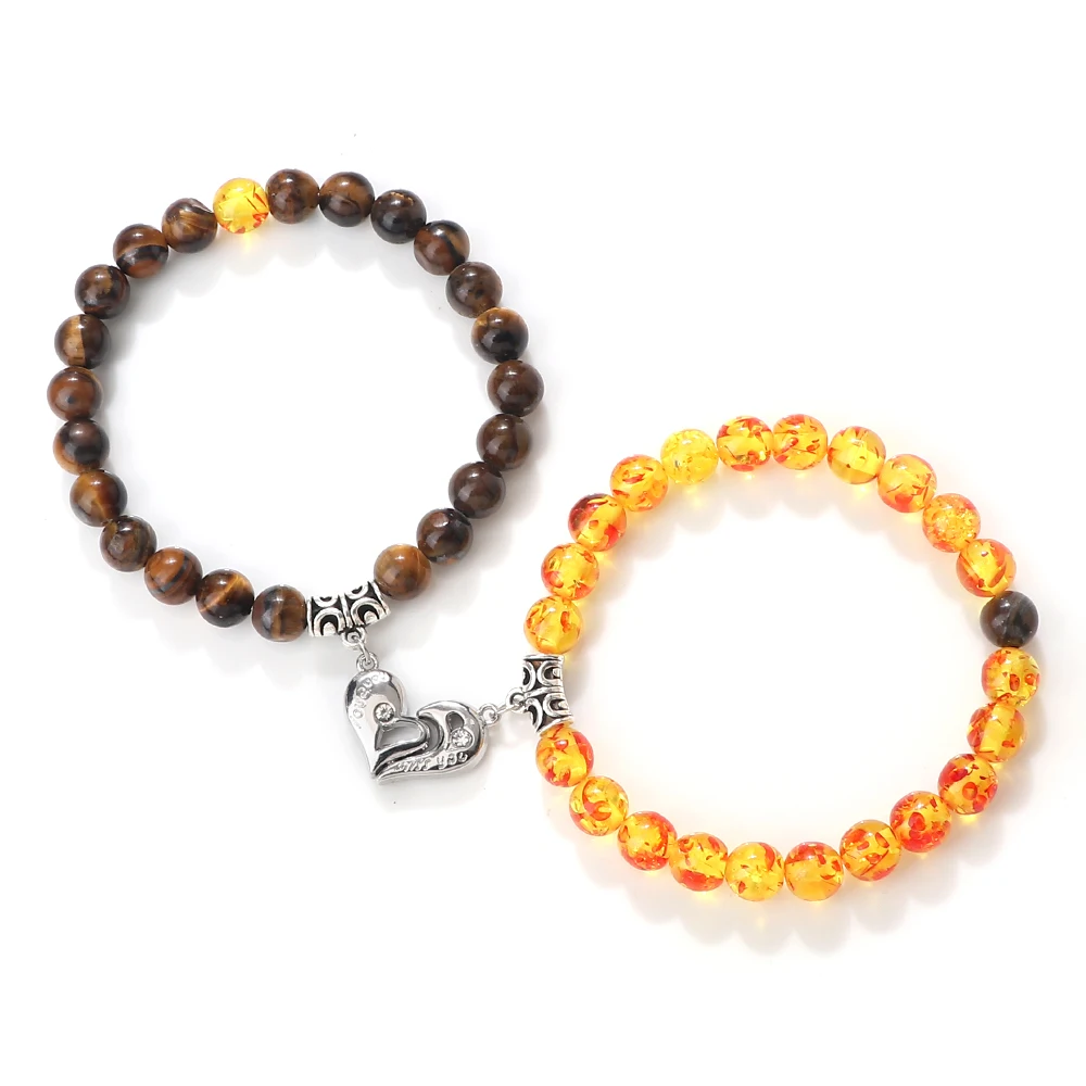 

2Pcs Heart Shaped Magnetic Pendant Couple Bracelets Natural Stone 8mm Beads Bracelet Girlfriend Distance Lovers Jewelry Pulsera