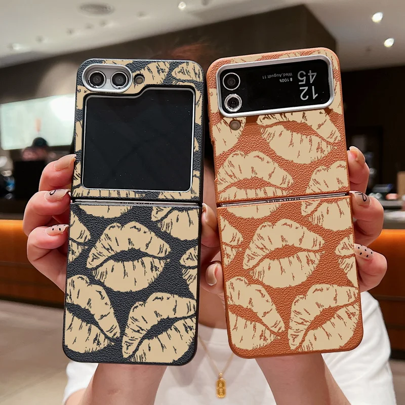 Для Samsung Galaxy Z Flip 6 5 4 3 чехол с желтыми губами и принтом кожи текстура силиконовый