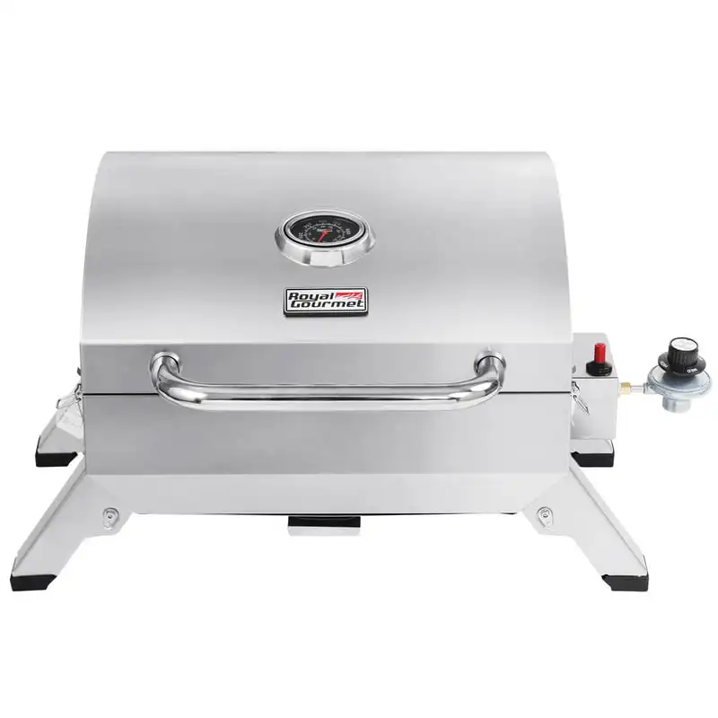 

GT1001 Stainless Steel Portable Grill, 10,000 BBQ Tabletop Gas Grill with Folding Legs and Lockable Lid, Outdoor Camping, Deck