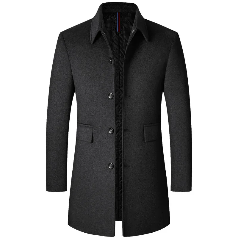 

Autumn Long Wool Jackets Men Woolen Blends Coats High Quality Streetwear Thicken Business Woollen Trench Men's Fashion Outerwear