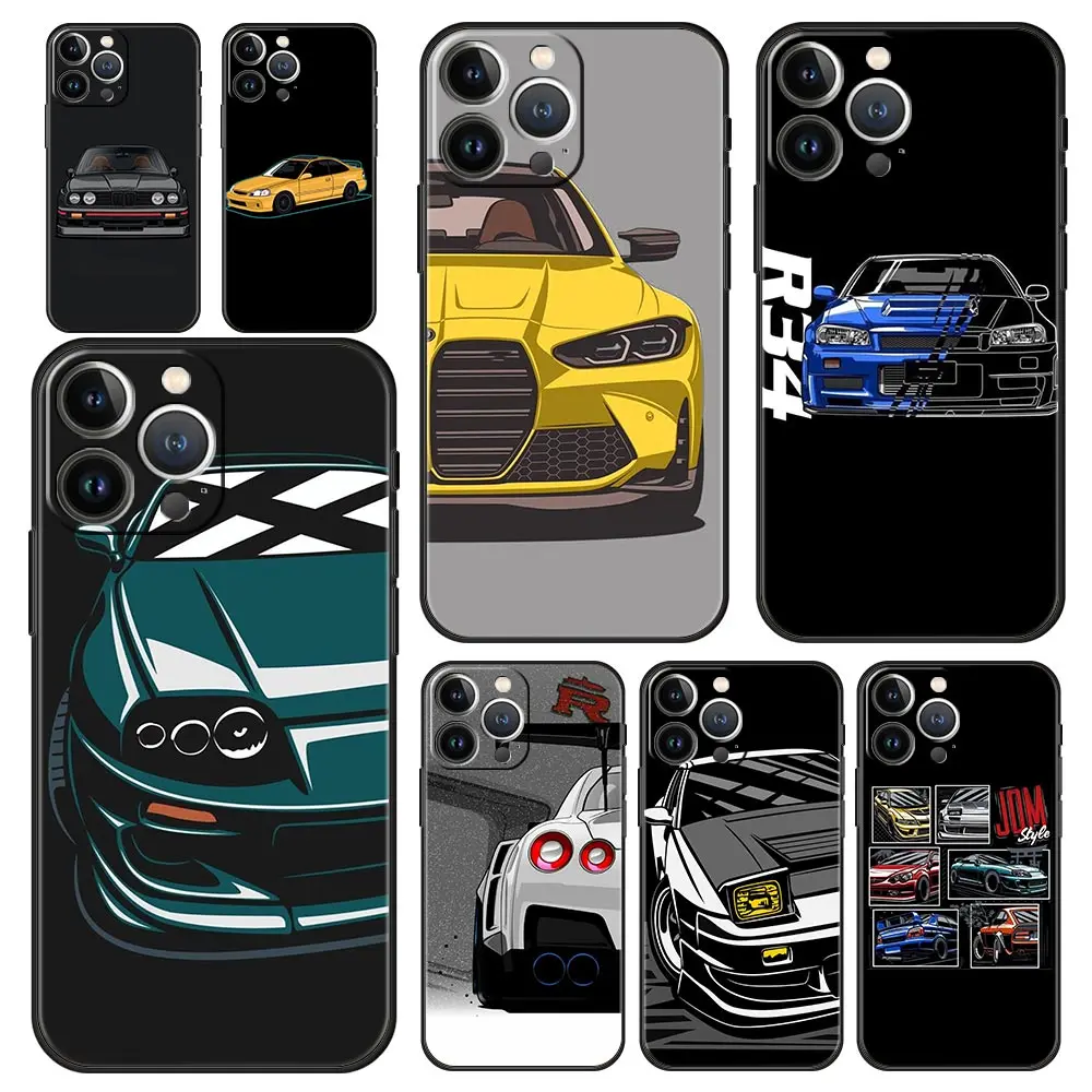 Роскошный чехол для телефона Apple iPhone 11 15 14 Pro MAX 12 13 7 8 Plus X XR XS SE черный JDM тип R Civic