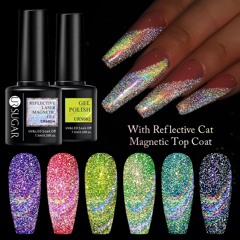 

UR SUGAR 7.5ML Purple Blue Holographic Reflective Cat Magnetic Gel Nail Polish Soak Off Laser Glitter Magnetic Gel Varnish