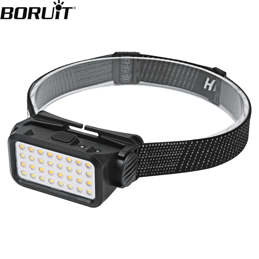 BORUiT K351 LED Headlamp 5-Mode Powerful Headlight Type-C Rechargeable Waterproof  18650 Torch Outdoor Camping Fishing Hunting