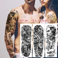 large arm sleeve disposable body art fake tattoo sea god lion arm waterproof temporary tattoo stickers for women and men