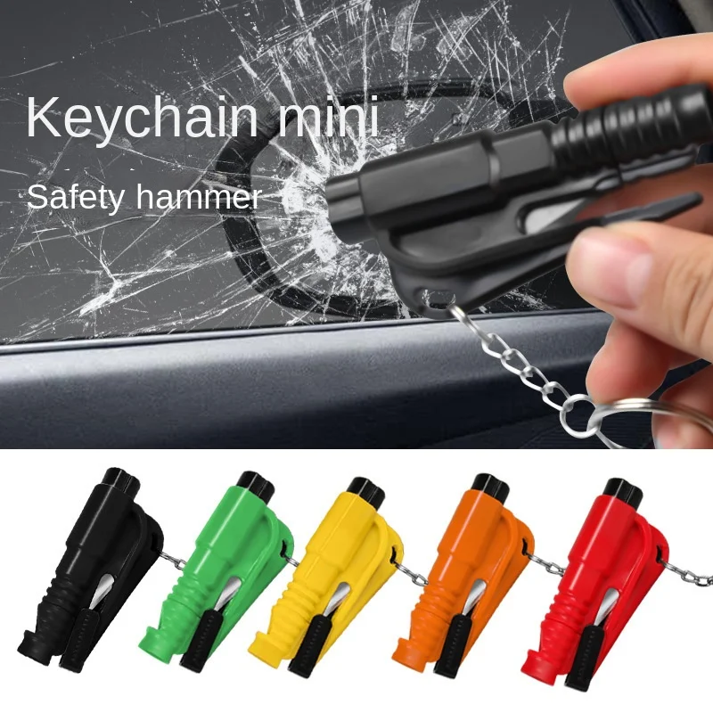 

3in1 Multi-functional Car Key Chain Safety Hammer Seat Belt Cutter Emergency Rescue Kit Mini Window Breaking Machine Escape