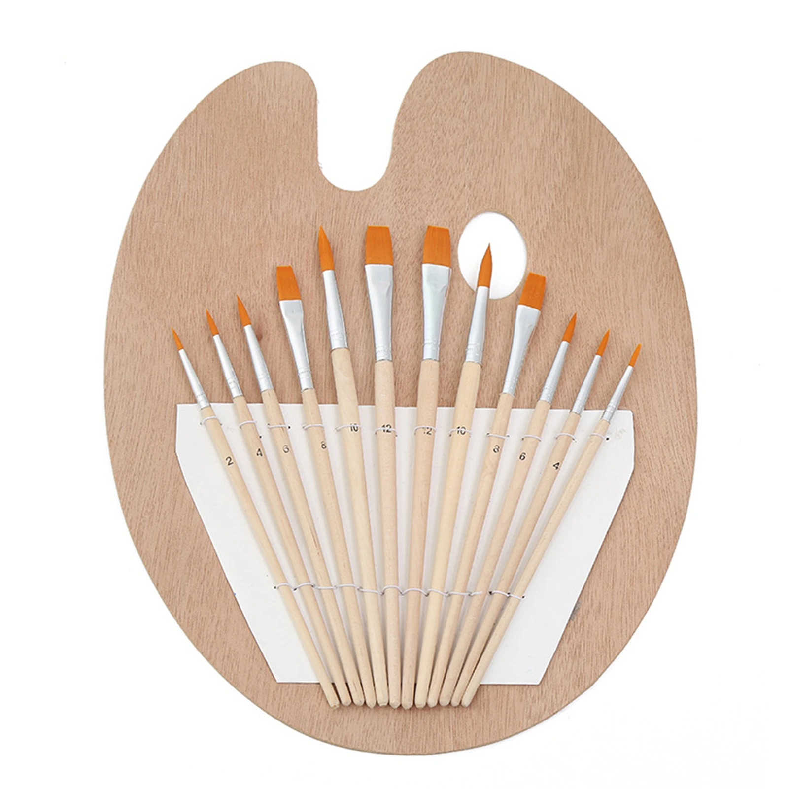 

Paint Palette And Brush Set For Watercolor Oil Paint Large Wooden Oval-Shaped Artist Color Mixing Tray With Thumb Hole 12Brushes