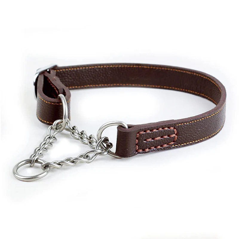 Фото Кожаный ошейник Benepaw Martingale, не тянет, не спасает, тренировочный ошейник для собак из нержавеющей стали, цепочка для домашних животных для мал... №4