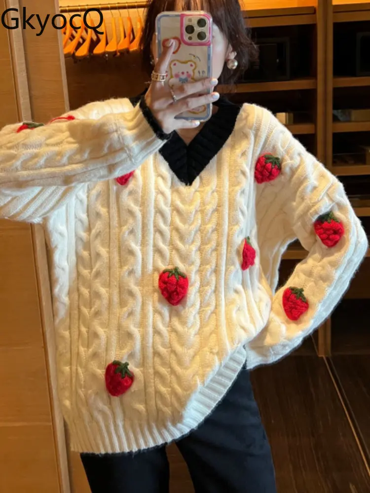 

Свитер женский трикотажный с V-образным вырезом, осень