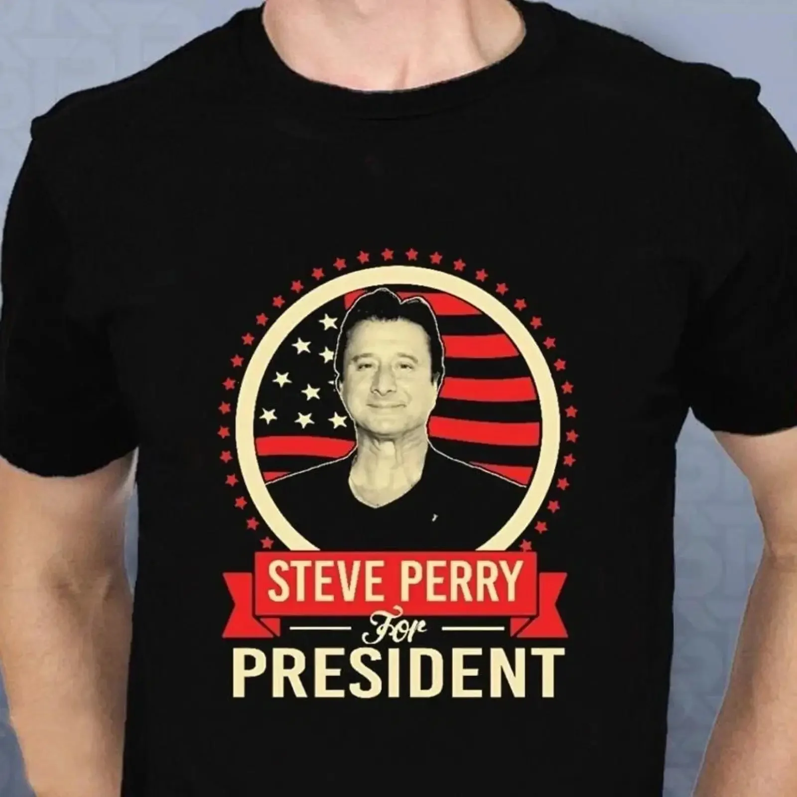 Фото Футболка Steve Perry черная, все размеры S-5XL, винтажная, унисекс, стильная, универсальная, повседневная, удобная. №1