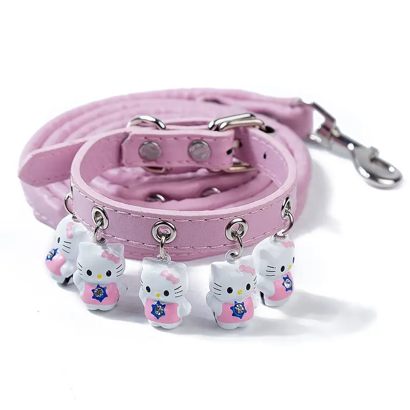 

Sanrio Pet Bell Collar Leash Set Hellokitty Cartoon New Metal Wear-Resistant Cute Small Dog Leash Accessories Pet Supplies Gifts