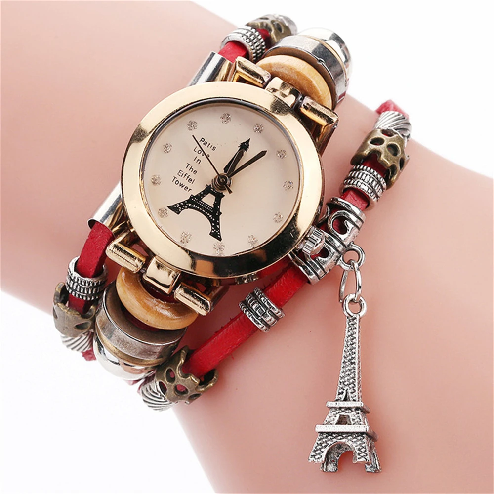 

Часы наручные женские кварцевые с цепочкой, Необычные с подвеской в виде Эйфелевой башни