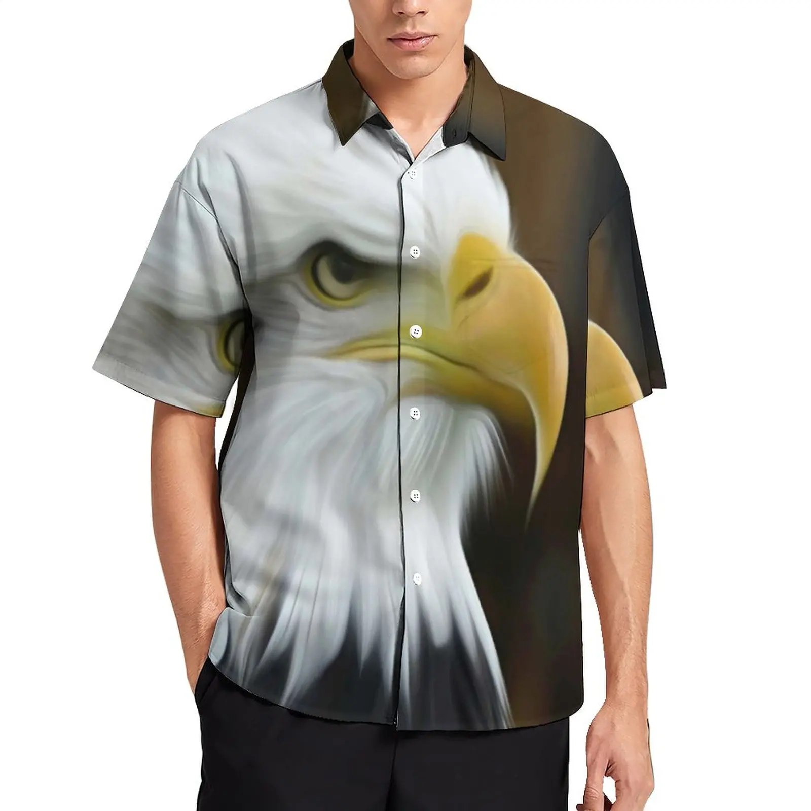 

Bald Eagle Painting Loose Shirt Men Beach Patriotic Sea Eagles Casual Shirts Hawaii Graphic Short-Sleeve Retro Oversized Blouses