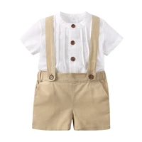 toddler baby boy clothing sets spring summer white shirt strap shorts suit for children cotton linen kids clothes boys outfits