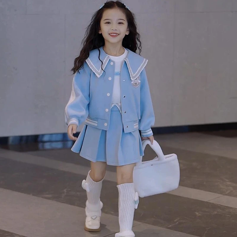 

Набор униформы Sanrioed для девочек, Осень-зима, детская бейсбольная форма с мультяшным рисунком, плиссированная юбка, брюки, милый комплект из двух предметов