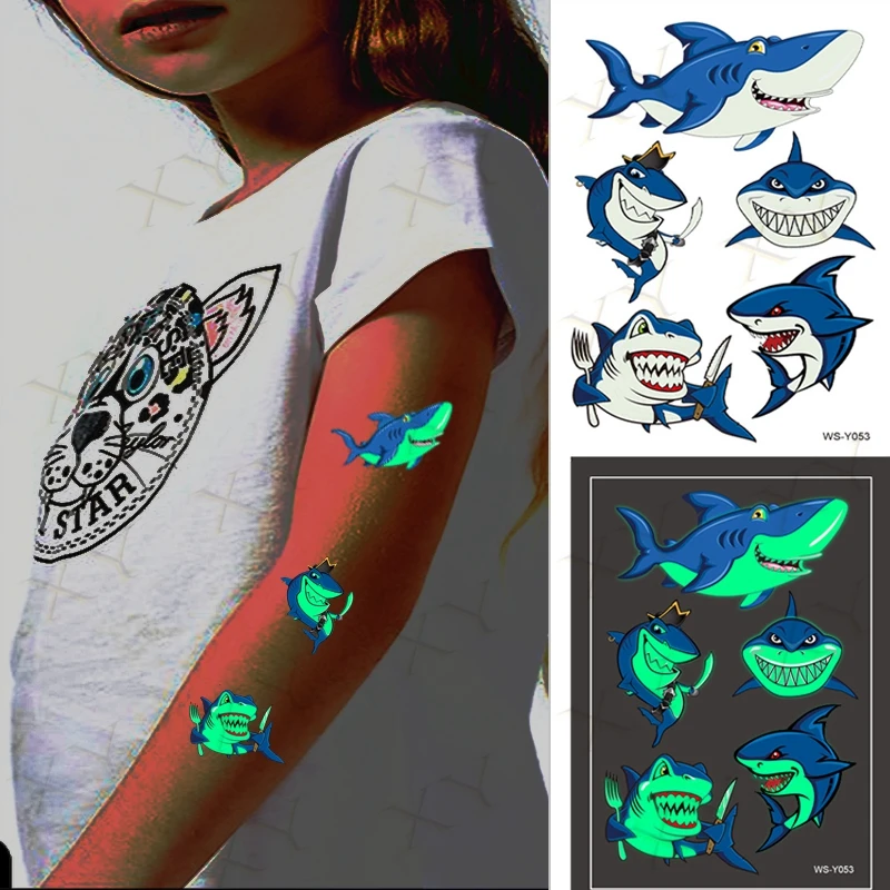 Светящиеся тату-наклейки Детские тату на руку и лицо для боди-арта девочек Акула