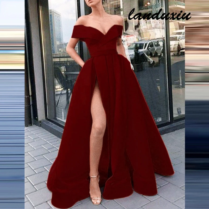 

Europe and The United States 2022 New Summer Women's Evening Dress Deep V-eck High Slit Multicolor Dress landuxiu