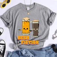 2022 new women t shirt beer fiction print graphic short sleeve t shirt female harajuku 90s summer casual o neck y2k clothes tops