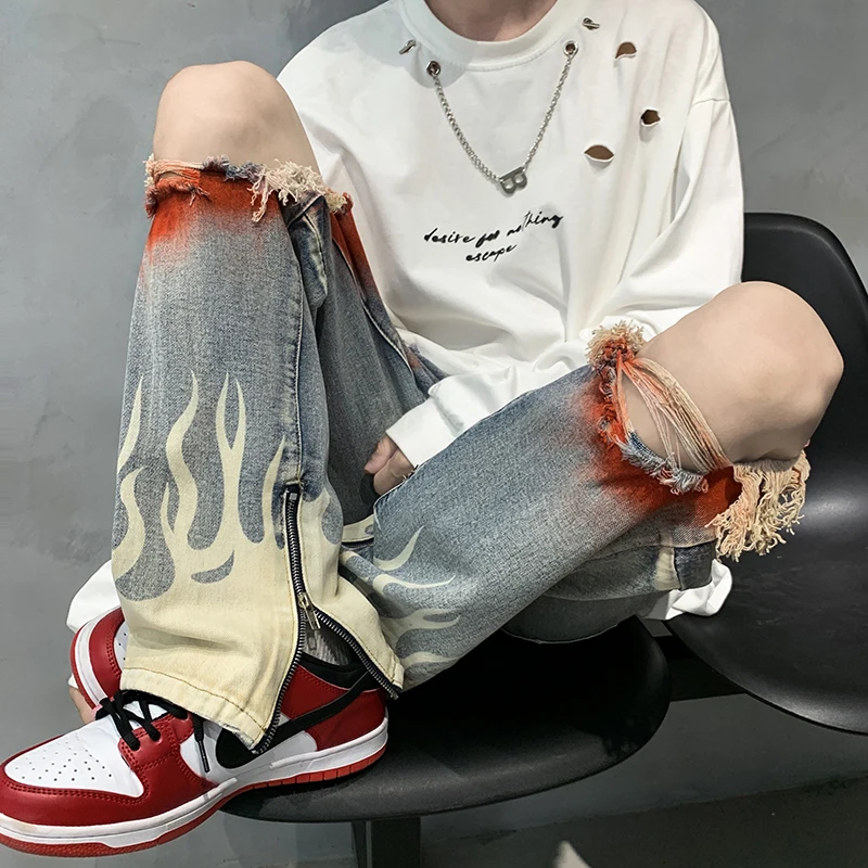 Jeans American High Street Ripped Jeans Men Ins Trend Niche Design Hiphop Pants Y2k Aesthetic Pants INS Hot Sale Men Jean Casual