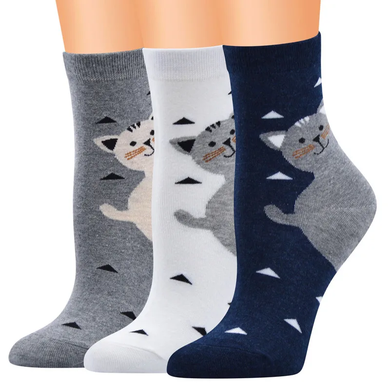 

6 Pairs Quality Cotton Women Fashion Cartoon Socks Female Cute Cat Pattern Socks Tube Female Ladies Comfortable Socks