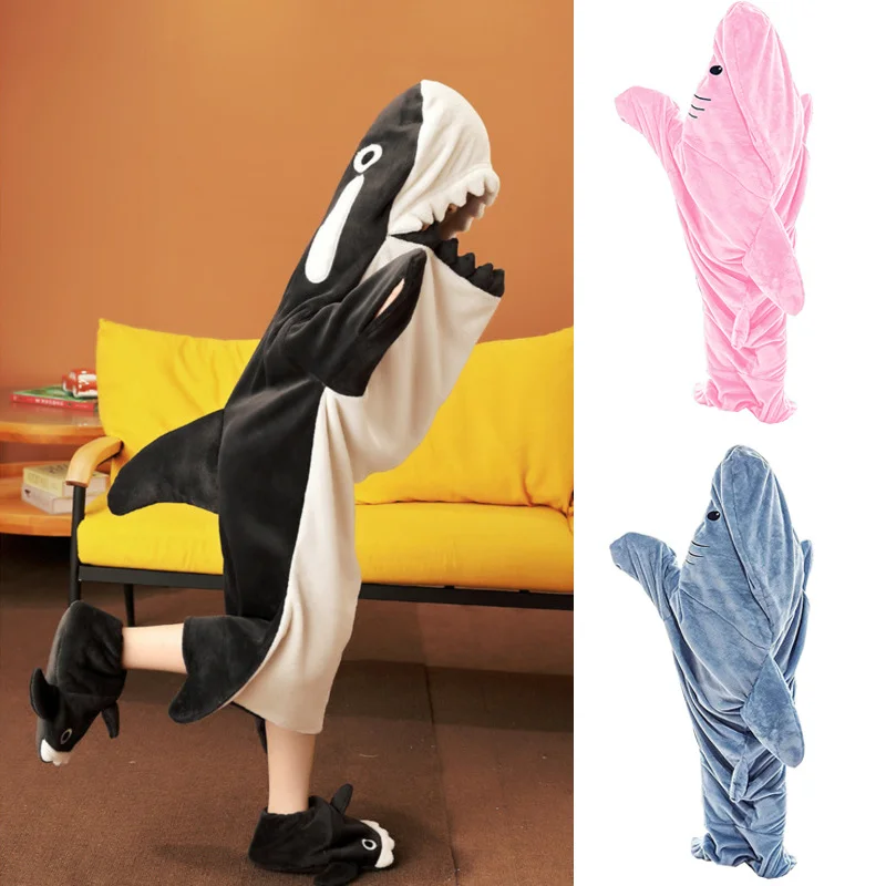 

Одеяло Kawaii Shark, Фланелевое носимые одеяла, толстовка, ультра мягкая фланелевая и флисовая кровать, плюшевый хвост акулы, спальный мешок для согревания