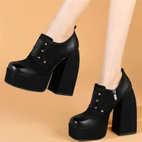 2022 punk goth creepers women genuine leather super high heels pumps female low top square toe platform ankle boots casual shoes