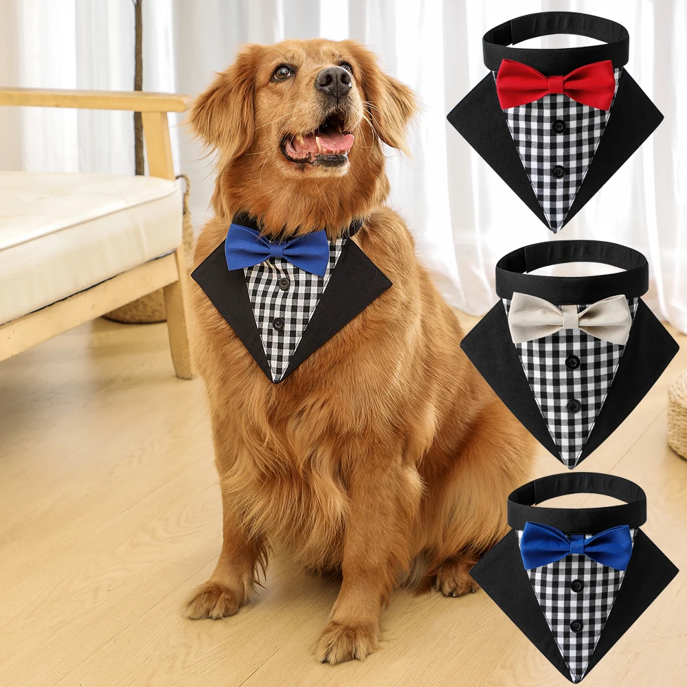

Dog Tuxedo Formal Dog Wedding Bandana Dog Collar with Bow Tie Dog Birthday Costume Adjustable Pet Party Tux Dog Wedding Attire