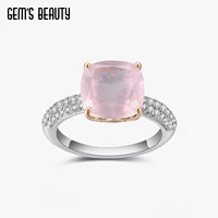 gems beauty 1010mm cushion natural rose quartz statement ring 925 sterling silver gemstone candy rings for women fine jewelry