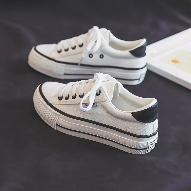 

Fashion Thick-soled Canvas Shoes Women's 2022 Spring New Flat-bottomed Low-top Canvas Shoes Women's Sasual white Sports Shoes