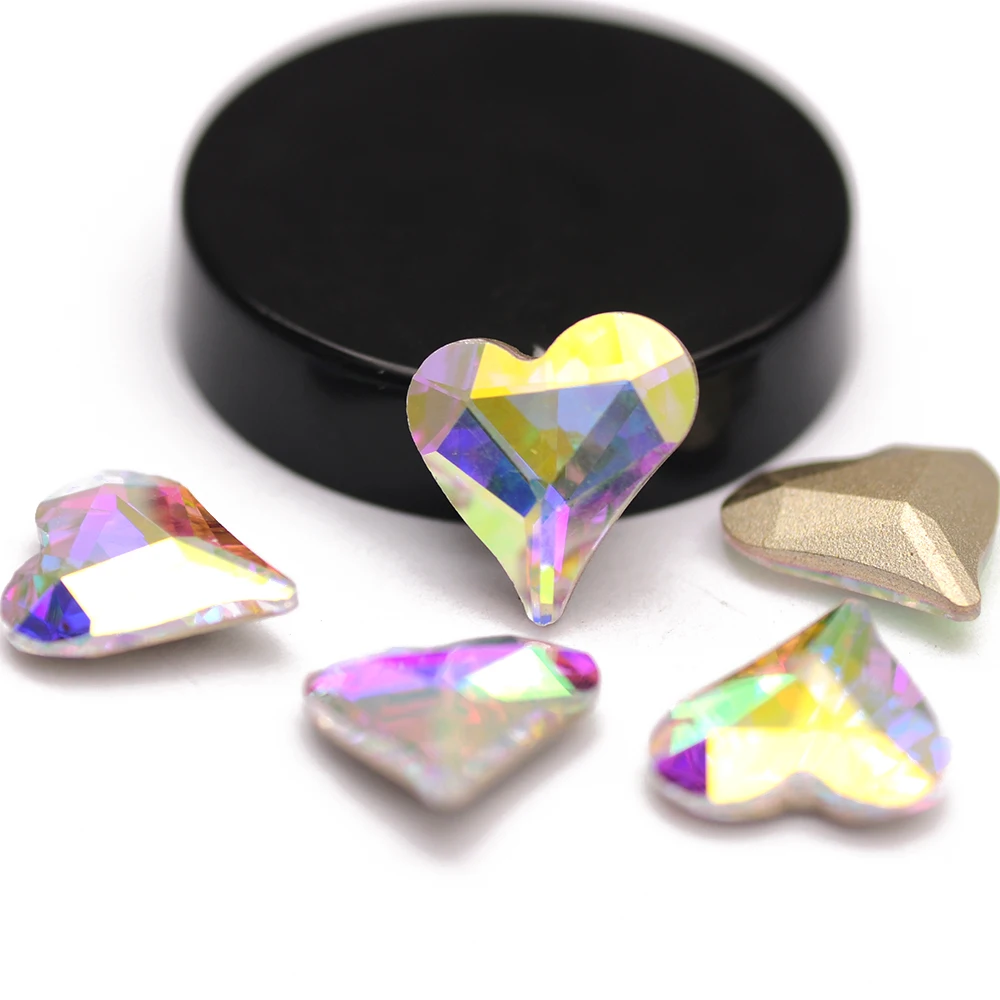 

New DIY Nail Art Adhesive Glass Rhinestones Glitter AB Sweet Heart Gemstones Pointback Glue On Garment Accessories Strass