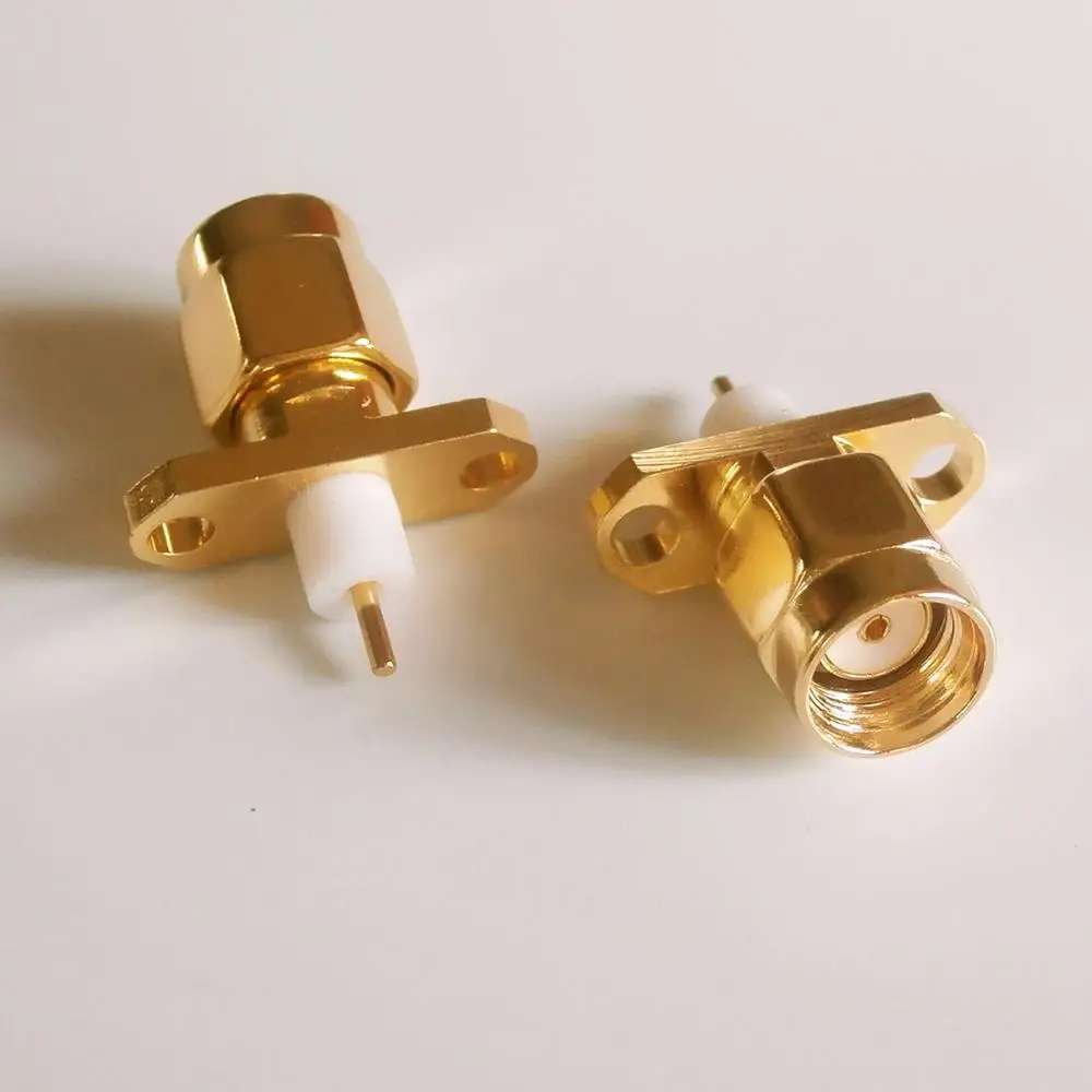 

1X Pcs RP-SMA RPSMA RP SMA Male Rhombic With 2 Hole Flange Panel Chassis Mount deck Solder PTFE copper RF Coax Adapters