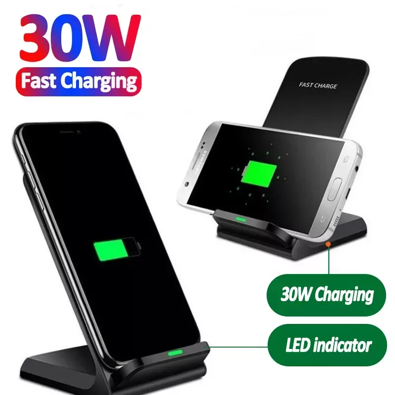 

NEW2023 Dual Coil Wireless Charger Stand 13 12 11 X Pro Max 8 Qi Fast Charger Pad Dock Station S21 S20