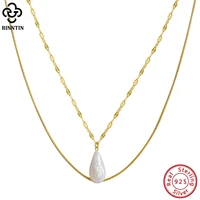rinntin 925 sterling silver pearl necklace with drop shaped freshwater pearl pendants double layer necklace jewelry gpn15