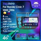 Автомобильный радиоприемник 1280*720P DSP 2DIN Android 10,0 для Honda Civic 7 LHD 2000-2006 8G + 128G GPS навигация автомобильный мультимедийный плеер авторадио