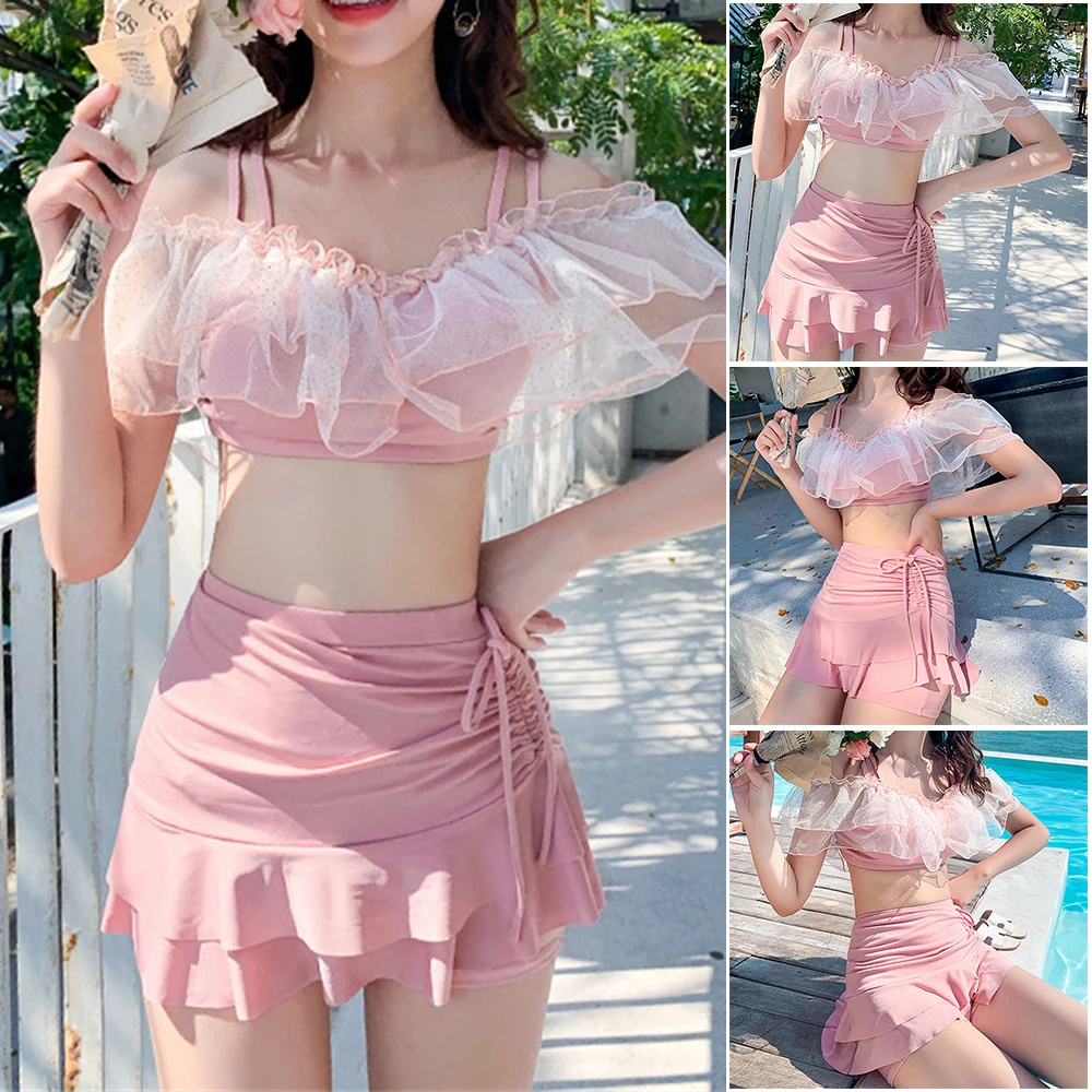 

Женский купальник с высокой талией и юбкой, купальник из двух частей для курортного спа, купальный костюм, женский купальный костюм B2Cshop