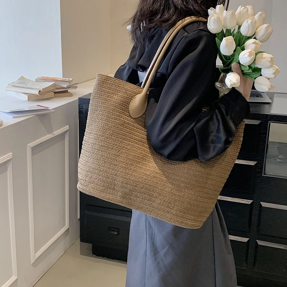 

Плетеные пляжные сумки из бумажной веревки, вместительные женские сумки ручной работы, летняя женская модная сумка для покупок ручной работы, тоут 2023