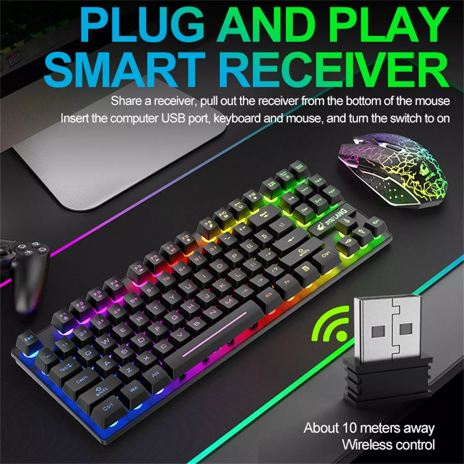 

Wireless Kit 87 Keys Mechanical Feeling Rechargeable Led Backlit 2.4g Mouse 2400dpi #3