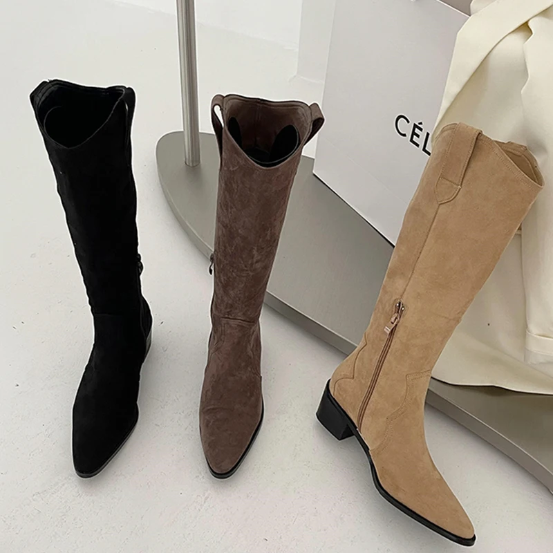 

Женские сапоги Челси до колена, Женские повседневные длинные современные сапоги с острым носком, осенняя вечерняя модная женская обувь в за...