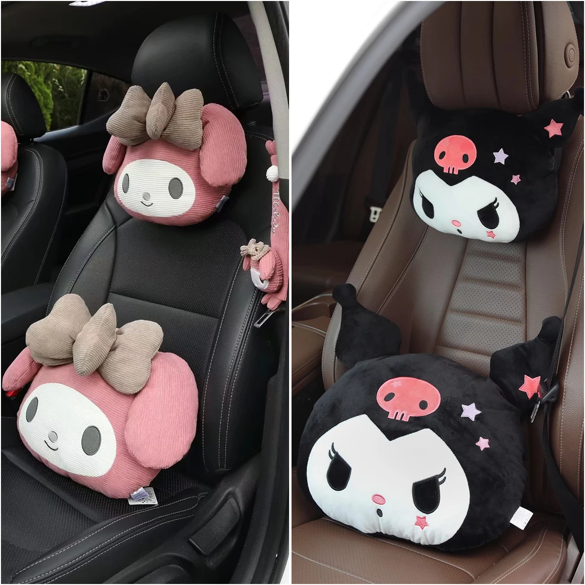 Охранные накладки на ремень безопасности автомобиля Sanrio Cute My Melody с подушками для плеч и защитой, обивкой Kuromi Back Cushion Plush Kawaii Decoration.