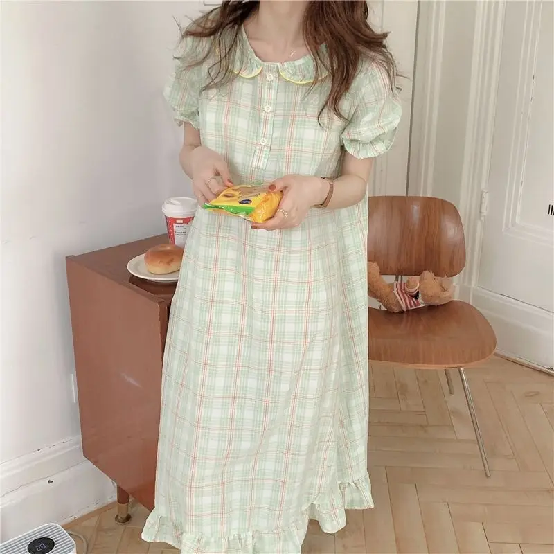 Ночные рубашки женские 3 цвета клетчатая классическая повседневная с оборками