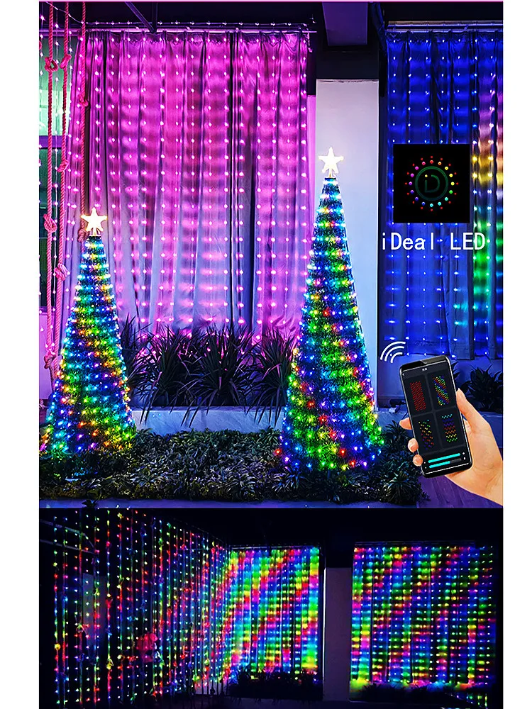 Smart LED RGB Window Curtain Lights Decoration String Hanging Rainbow Christmas Home Halloween Party Wedding DIY Colorful Decor