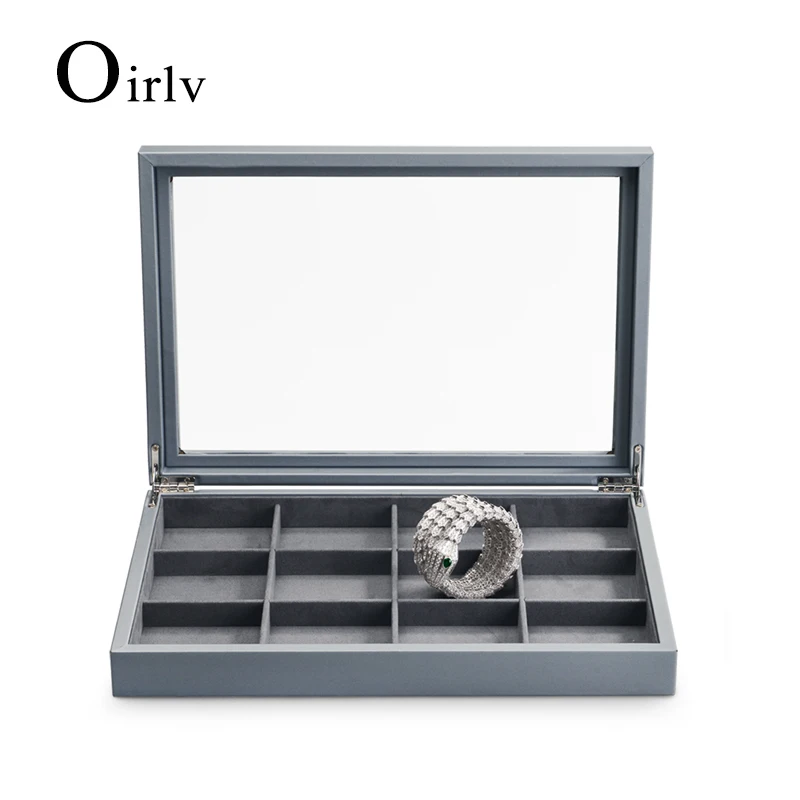 Oirlv Jewelry Case Leather Jewelry Display Case Ring Bracelet Storage Case Blue Grey Jewelry Organizer Showcase
