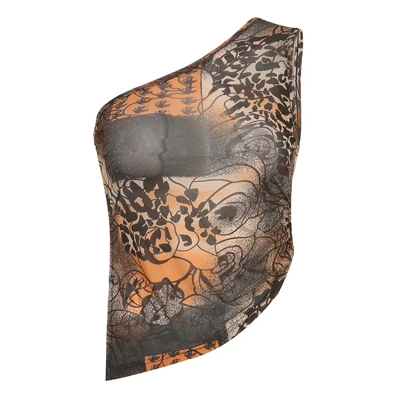 

Женский летний топ на одно плечо с принтом