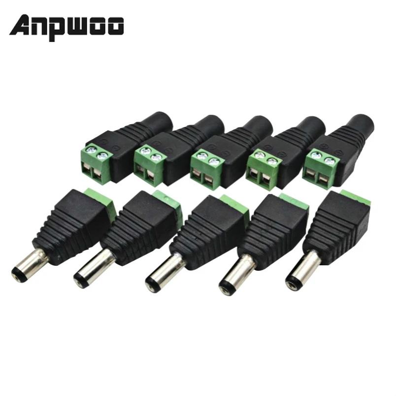 

ANPWOO 5Pairs Male+Female DC Power Jack & Plug Screw-on Wire Connector for cctv cameras