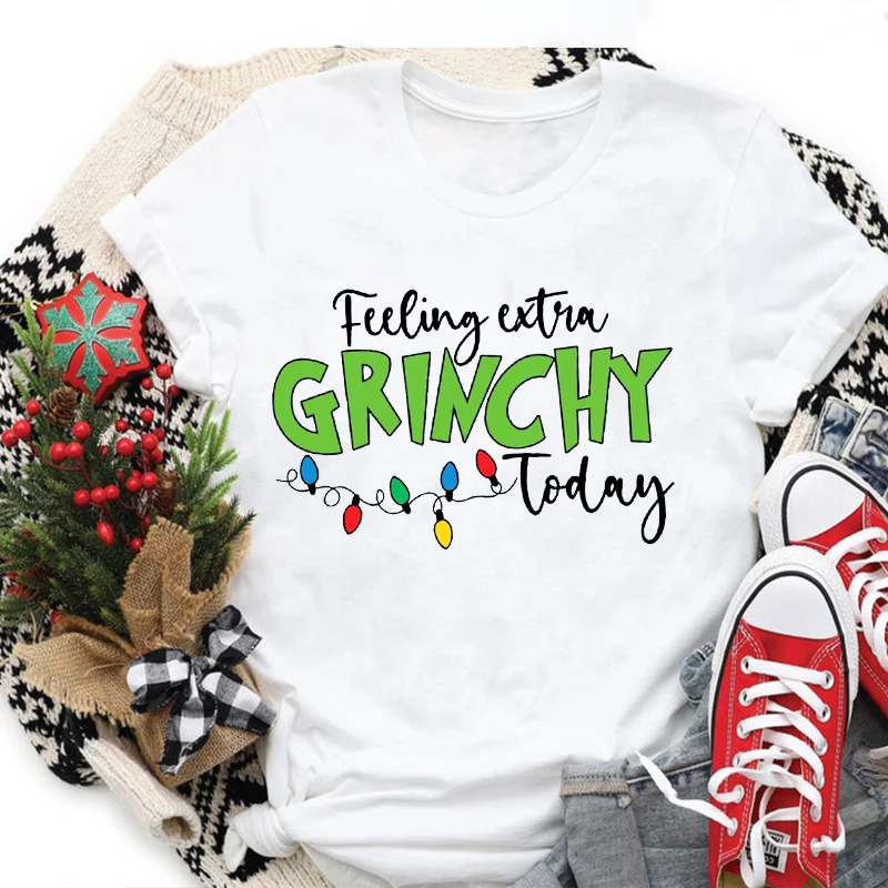 

Рождественская рубашка, милая Рождественская женская футболка, повседневные праздничные топы с принтом рождественской елки, кавайная винт...